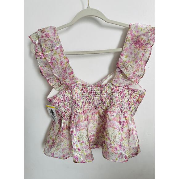 Wildfox Floral Ruffle Blouse M White Pink Romantic Cottagecore Top NWT - Picture 6 of 9